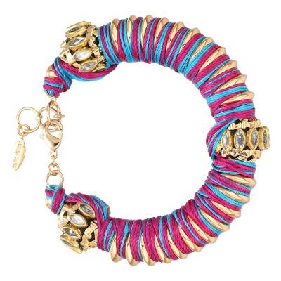 Bracelet Banita Doré, Polyester Bleu & Pierres, Longueur Ajustable - Hipanema