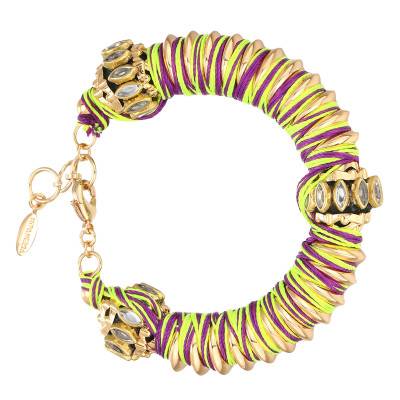 Bracelet Banita Doré, Polyester Jaune & Pierres, Longueur Ajustable - Hipanema