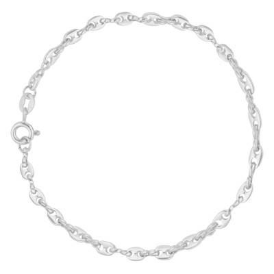 925 Silver Coffee Bean Chain Bracelet, Length 18 cm or 21 cm, Width 4 mm - Manillon