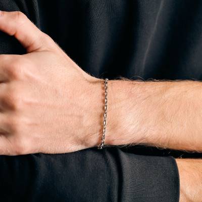 925 Silver Coffee Bean Chain Bracelet, Length 18 cm or 21 cm, Width 4 mm - Manillon