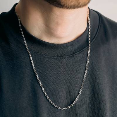 925 Silver Coffee Bean Chain, 42 to 60 cm Long, 3 mm Wide - Manillon