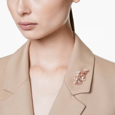 Broche Gema Fleur Métal Doré, Perles Blanches & Cristaux Roses et Jaunes - 5688478 - Swarovski