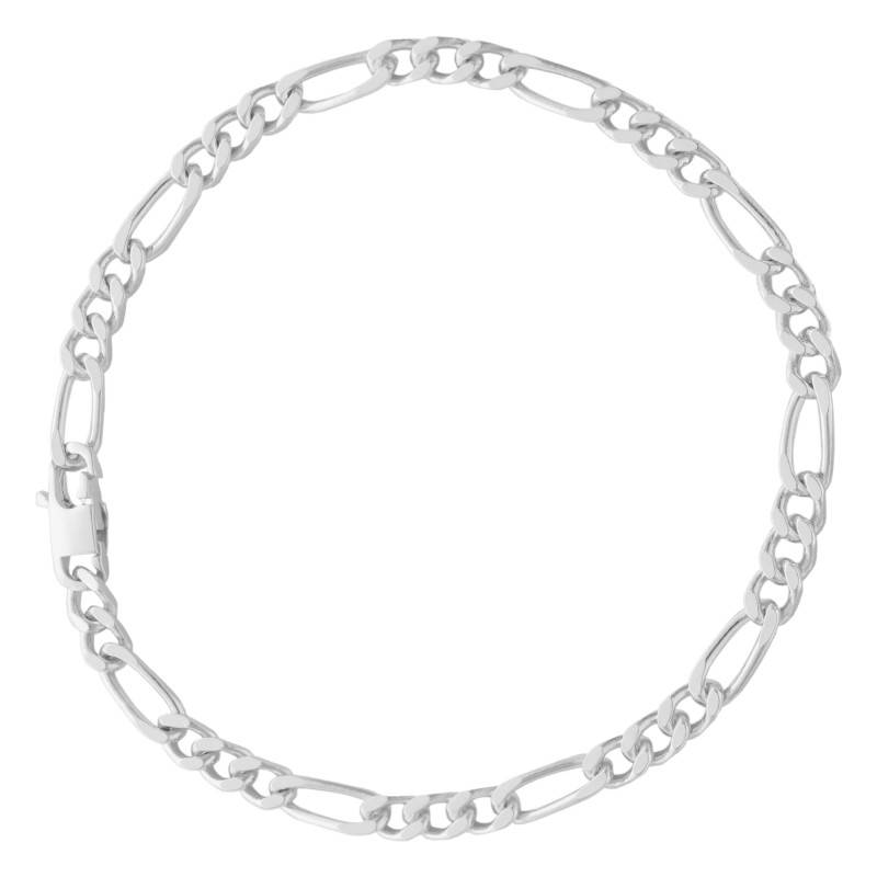 925 Silver Figaro Chain Bracelet, Length 18 cm to 21 cm, Width 6 mm - Manillon