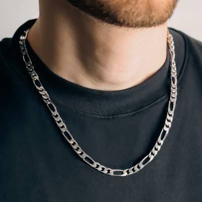 925/1000 Sterling Silver Figaro Chain, Length 42 to 60 cm, Width 6 mm - Manillon