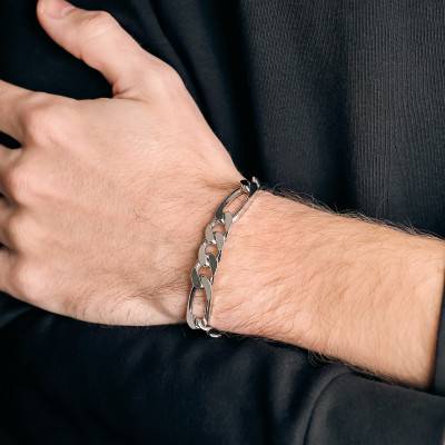 Bracelet Maille Figaro en Argent 925, Longueur 18 cm, Largeur 24 mm - Manillon
