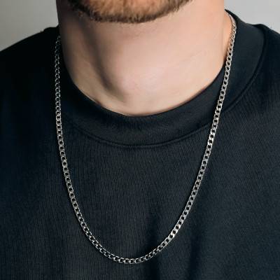 Chaîne Maille Gourmette en Argent 925, Longueur 55 cm ou 60 cm, Largeur 4 mm - Manillon