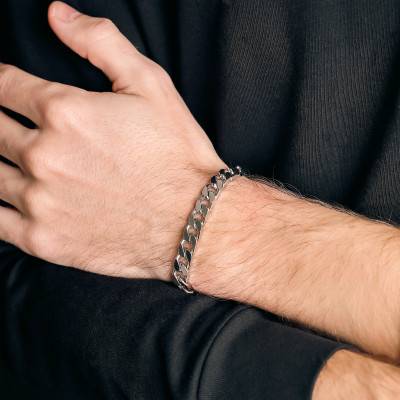 Bracelet Maille Cubaine en Argent 925, Longueurs 18 à 21 cm, Largeur 8 mm - Manillon