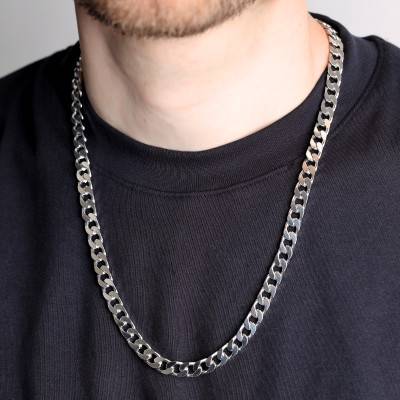 Chaîne Maille Gourmette en Argent 925, Longueur 55 cm ou 60 cm, Largeur 8 mm - Manillon