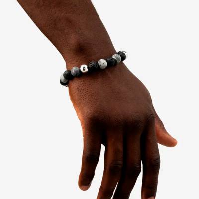 Spirit 925 Silver, Picasso Jasper & Lava Stone Bracelet, Length 19 cm to 23 cm - Buddha to Buddha