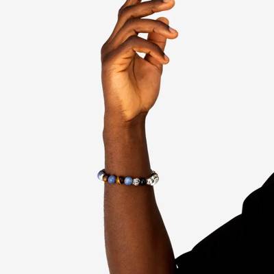 Bracelet Spirit en Argent 925, Sodalite & Oeil de tigre, Longueur 19 à 23 cm - Buddha to Buddha