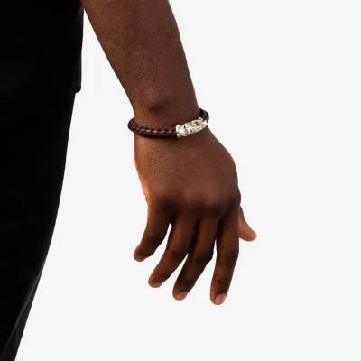 Bracelet Mangky Small en Cuir Marron & Argent 925, Longueurs 19 à 23 cm - Buddha to Buddha