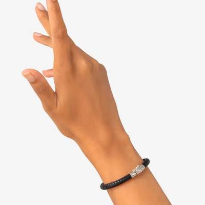 Ellen Black Leather & 925 Silver Bracelet, Length 17 cm to 21 cm - Buddha to Buddha