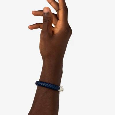 Ben Silver Blue Leather & 925 Silver Bracelet, Length 17 cm to 19 cm - Buddha to Buddha