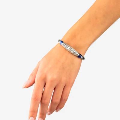 Bracelet Ellen XS Stone en Argent 925 & Oeil de Tigre Bleu, Largeur 10 mm, Longueur 15 à 19 cm - Buddha to Buddha
