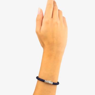 Ellen Blue Leather & 925 Silver Bracelet, Length 17 cm to 21 cm - Buddha to Buddha