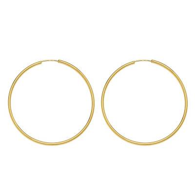 750 Yellow Gold Round Wire Hoop Earrings, 40 mm Diameter - Emanessence