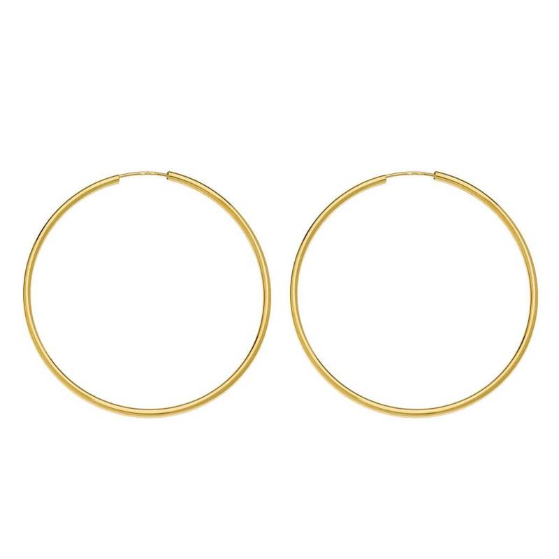 750 Yellow Gold Round Wire Hoop Earrings, 40 mm Diameter - Emanessence