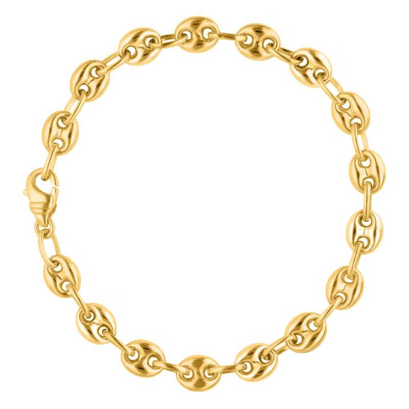Solid 750 Yellow Gold Coffee Bean Chain Bracelet, 16 cm Length, 2.30 mm to 6.00 mm Width - Manillon