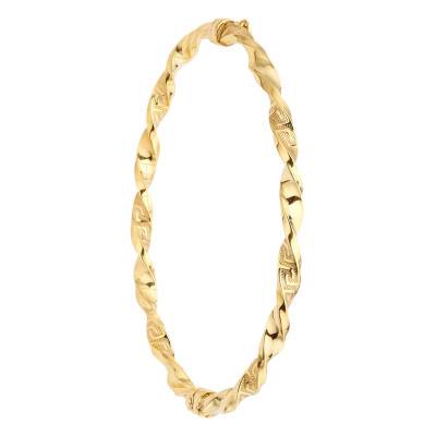 Bracelet Jonc Torsadé Ovale à Clé Grecque en Or Jaune 375, Diamètre 61,00 mm, Largeur 4,00 mm - Emanessence
