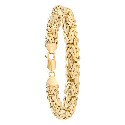 375/1000 Yellow Gold Domed Byzantine Chain Bracelet, Length 19 cm, Width 8 mm - Emanessence