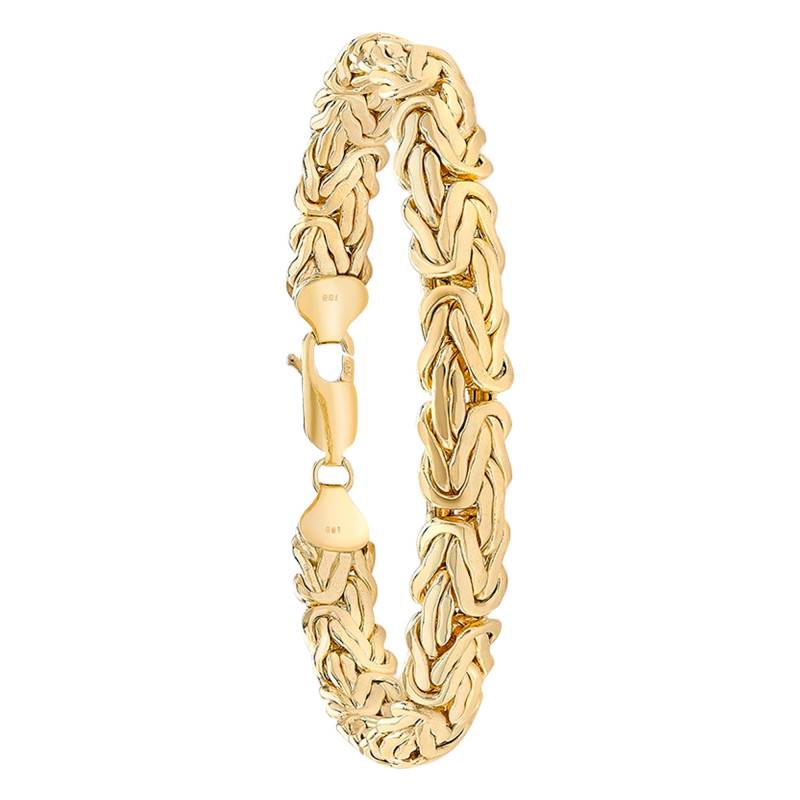 375/1000 Yellow Gold Domed Byzantine Chain Bracelet, Length 19 cm, Width 8 mm - Emanessence