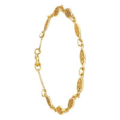 375/1000 Yellow Gold Oval Filigree Link Bracelet, Length 18 cm, Width 5 mm - Emanessence