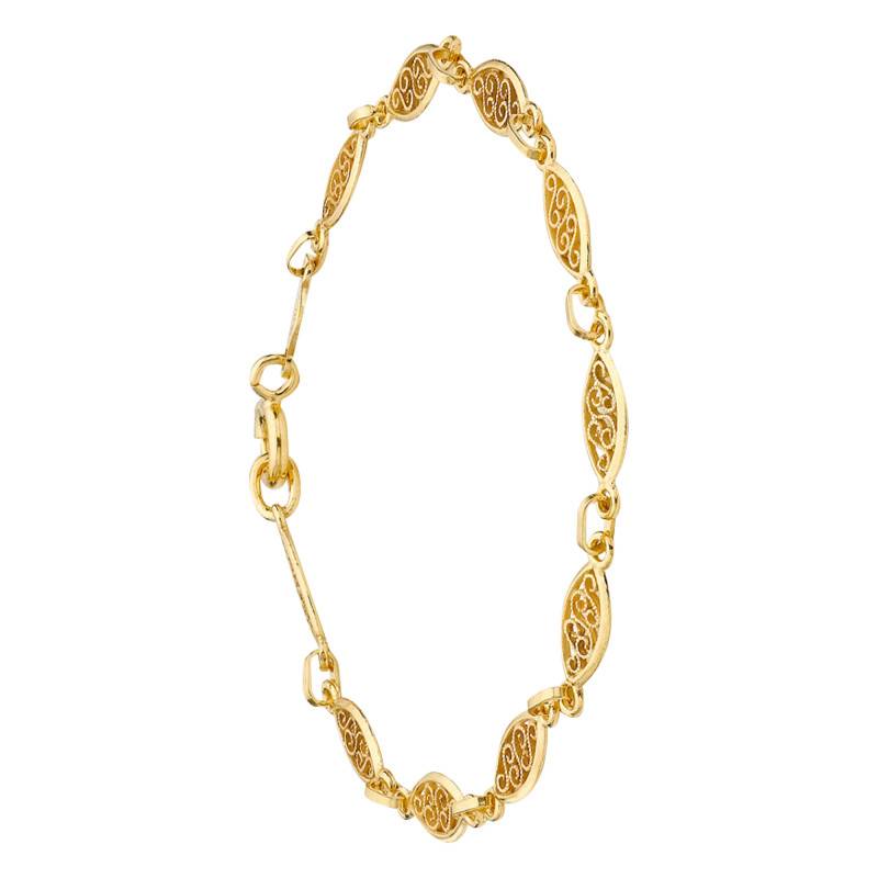 375/1000 Yellow Gold Oval Filigree Link Bracelet, Length 18 cm, Width 5 mm - Emanessence