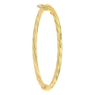 Yellow 9K Gold Twisted Oval Bangle Bracelet, Diameter 44 mm, Width 3 mm - Emanessence