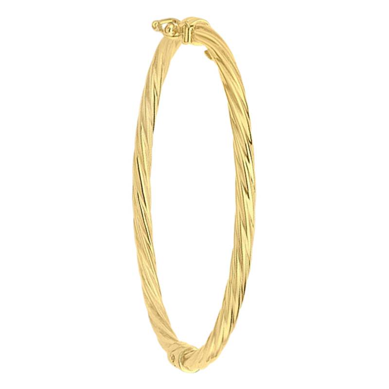 Yellow 9K Gold Twisted Oval Bangle Bracelet, Diameter 44 mm, Width 3 mm - Emanessence