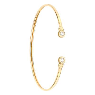 375/1000 Yellow Gold Open Torque Bangle with Cubic Zirconia, Diameter 58 mm, Width 2 mm - Emanessence