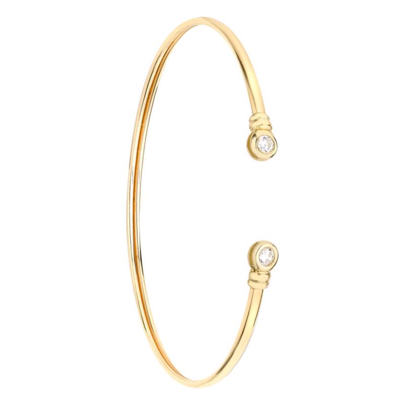 375/1000 Yellow Gold Open Torque Bangle with Cubic Zirconia, Diameter 58 mm, Width 2 mm - Emanessence