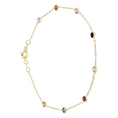 375/1000 Yellow Gold & Multicolor Cubic Zirconia Bracelet, Length 18 cm to 19 cm - Emanessence