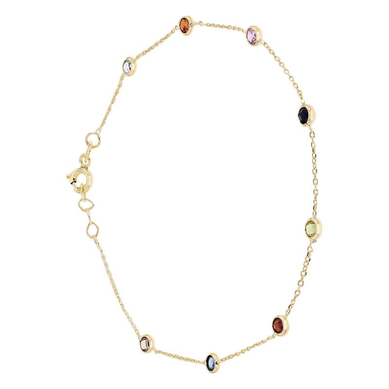 375/1000 Yellow Gold & Multicolor Cubic Zirconia Bracelet, Length 18 cm to 19 cm - Emanessence