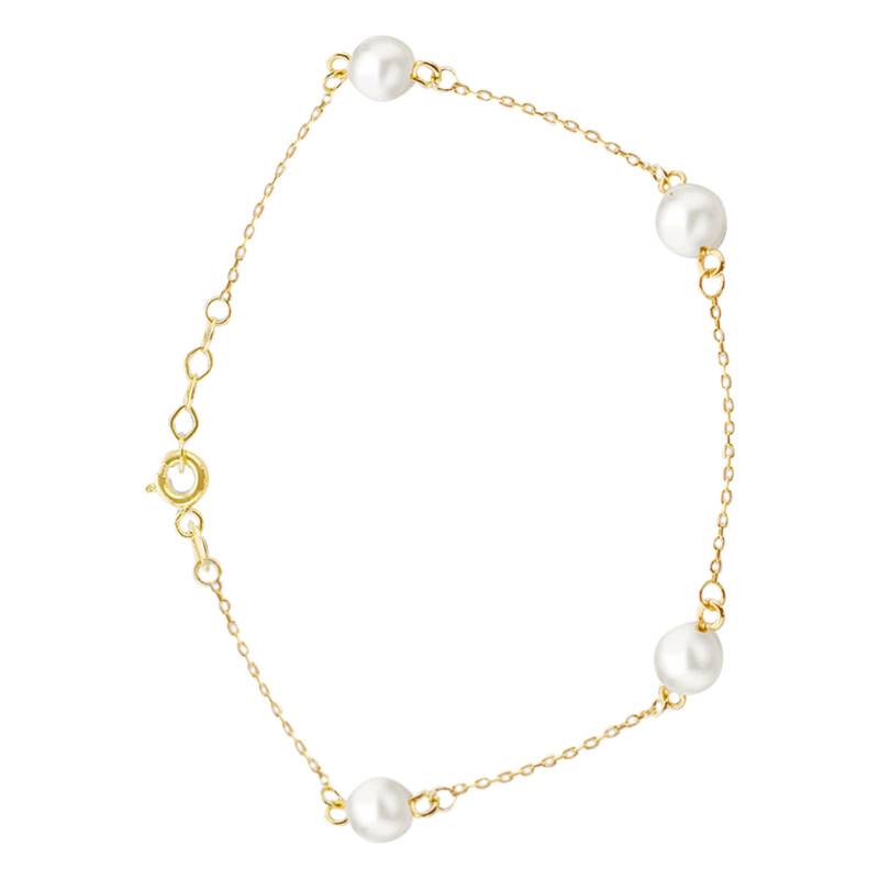 375/1000 Yellow Gold & Freshwater Pearl Bracelet, Length 18 cm to 19 cm - Emanessence
