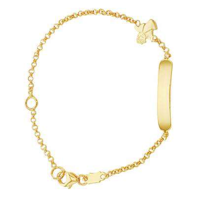 Bracelet Ange Plaque rectangulaire en Or Jaune 375, Longueur 14 cm Ajustable - Bambins