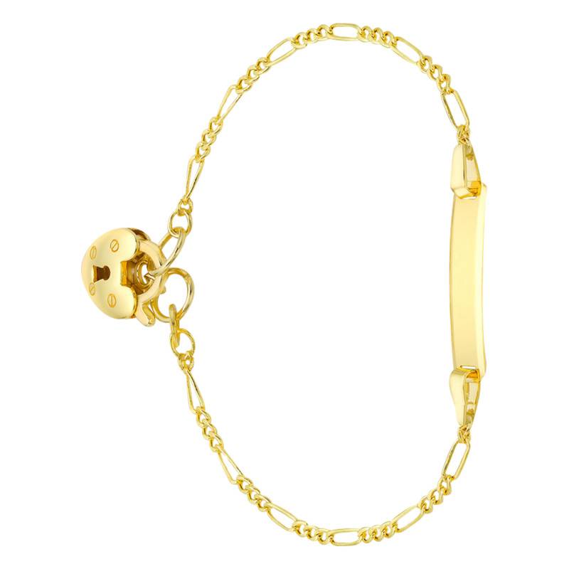 Rectangular Plate Heart Padlock Baby ID Bracelet in 375 Yellow Gold, Length 15 cm - Bambins