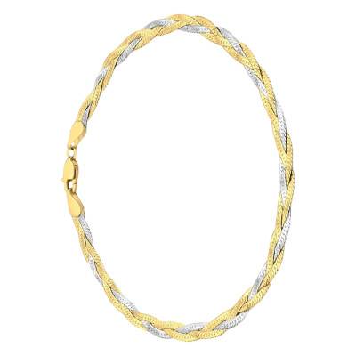 2-Tone Gold Braided Herringbone Bracelet, Length 19 cm - Emanessence
