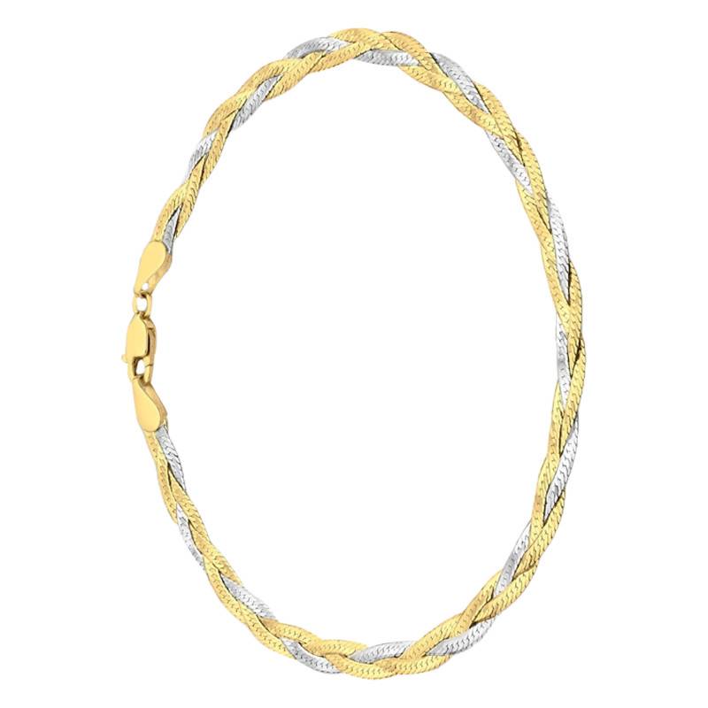 2-Tone Gold Braided Herringbone Bracelet, Length 19 cm - Emanessence