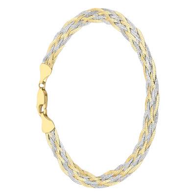 2-Color 375 Gold Textured Braided Chevron Bracelet, Length 18 cm - Emanessence