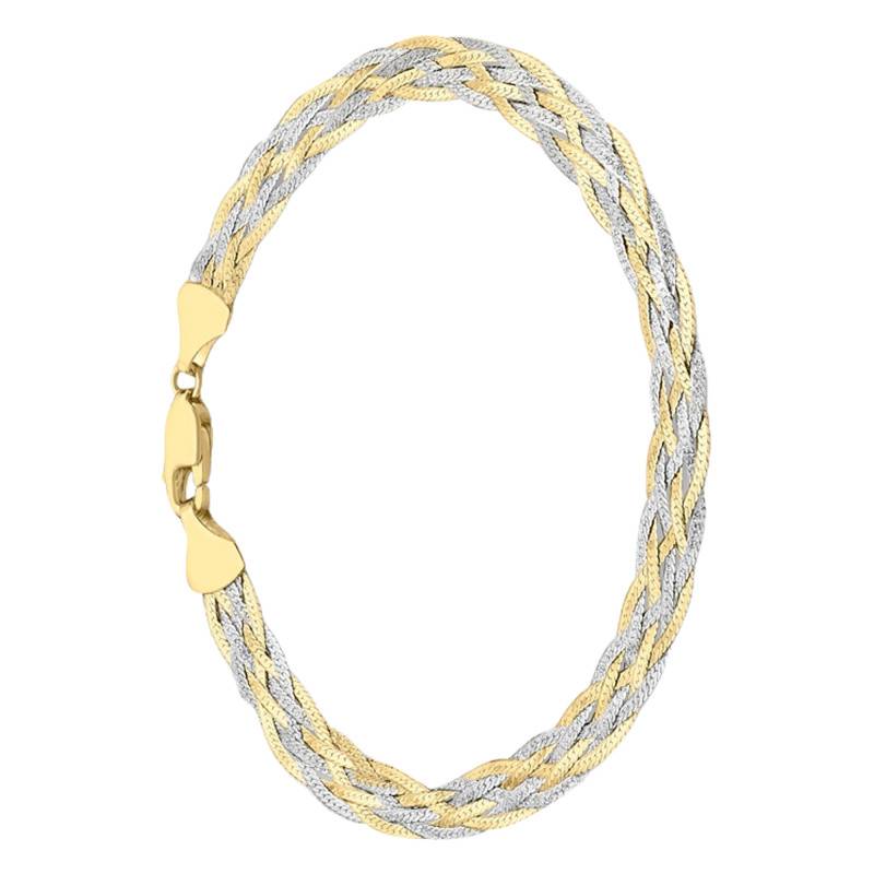 2-Color 375 Gold Textured Braided Chevron Bracelet, Length 18 cm - Emanessence