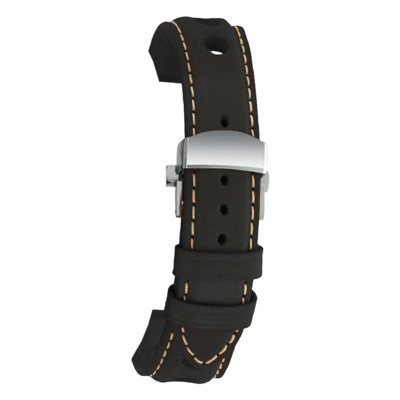 Le Mans Black Leather Watch Strap 20mm or 22mm - Bracelet Rochet