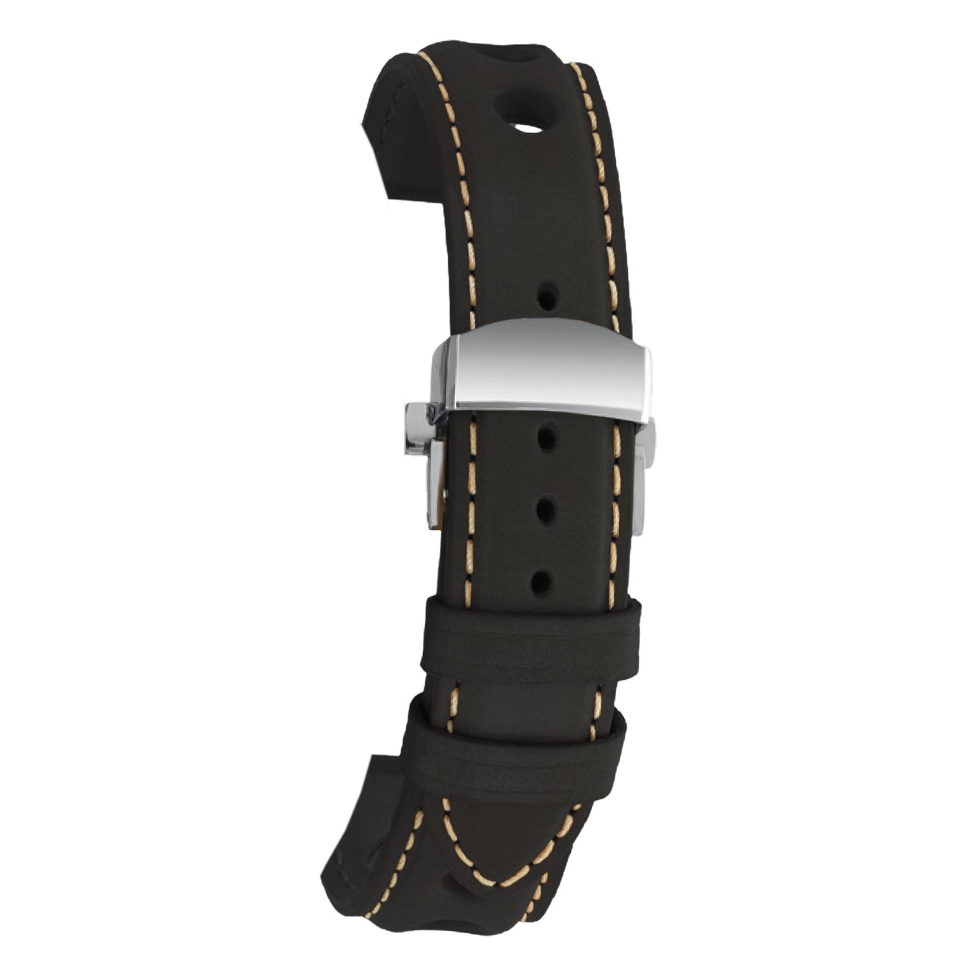 Bracelet De Montre Cuir Noir 20 Mm - Rembourré, Fibre Carbone, Piqûres Blanches