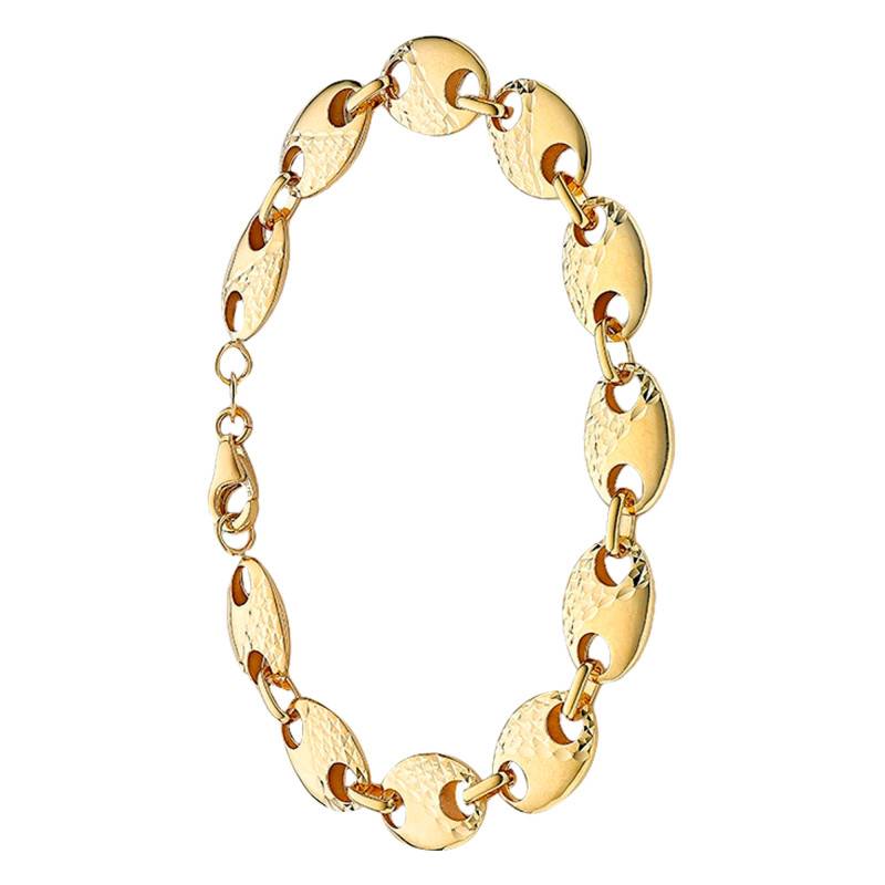 375 Yellow Gold Coffee Bean Chain Bracelet, Length 18,50 cm, Width 8,50 mm - Manillon