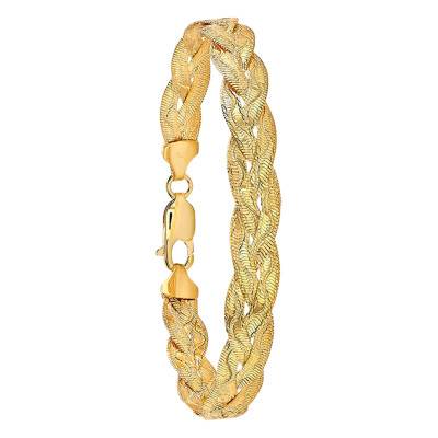 Bracelet Tresse Maille Miroir en Or Jaune 375, Longueur 18 cm, Largeur 7 mm - Manillon