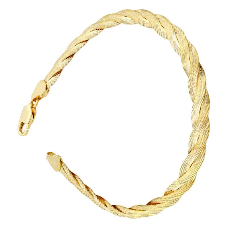 Yellow 9K Gold Braided Chevron Bracelet, Length 19 cm - Emanessence