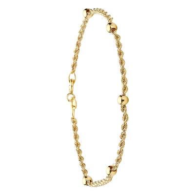 Bracelet Maille Corde & Boules en Or Jaune 375, Longueur 18 cm - Emanessence