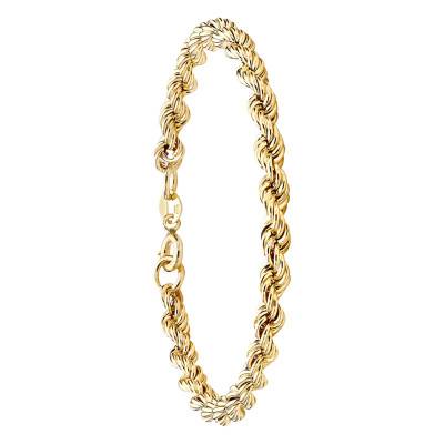 Bracelet Maille Corde Creuse en Or Jaune 375, Longueur 19 cm, Largeur 5,00 mm - Emanessence