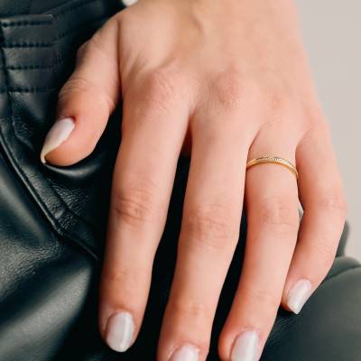 750 Yellow Gold Standard Ribbon Pearl Wedding Ring, Width 2 mm - Fair'Belle
