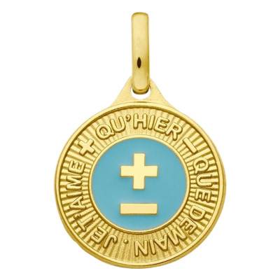 750/1000 Yellow Gold & Light Blue Resin Love Medal, 12 mm Diameter - Augis