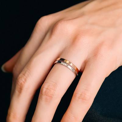 Alliance Ruban Standard Double-Anneaux en 2 Ors 750 & Diamants 0,024 ct, Largeur 4,5 mm - Gaïa